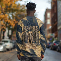 Maahes Ancient Egyptian Long Sleeve Shirt Geometric Pattern Winged Lion Deity, and Sacred Lotus Motif - Wonder Print Shop