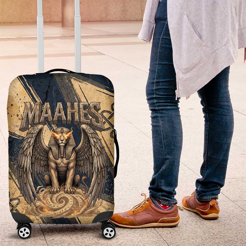 Maahes Ancient Egyptian Luggage Cover Geometric Pattern Winged Lion Deity, and Sacred Lotus Motif - Wonder Print Shop