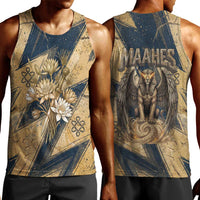 Maahes Ancient Egyptian Men Tank Top Geometric Pattern Winged Lion Deity, and Sacred Lotus Motif - Wonder Print Shop