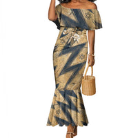 Maahes Ancient Egyptian Mermaid Dress Geometric Pattern Winged Lion Deity, and Sacred Lotus Motif - Wonder Print Shop