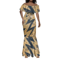 Maahes Ancient Egyptian Mermaid Dress Geometric Pattern Winged Lion Deity, and Sacred Lotus Motif - Wonder Print Shop