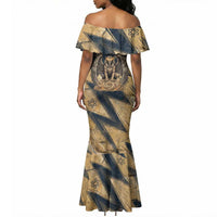 Maahes Ancient Egyptian Mermaid Dress Geometric Pattern Winged Lion Deity, and Sacred Lotus Motif - Wonder Print Shop