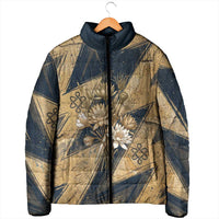 Maahes Ancient Egyptian Padded Jacket Geometric Pattern Winged Lion Deity, and Sacred Lotus Motif - Wonder Print Shop