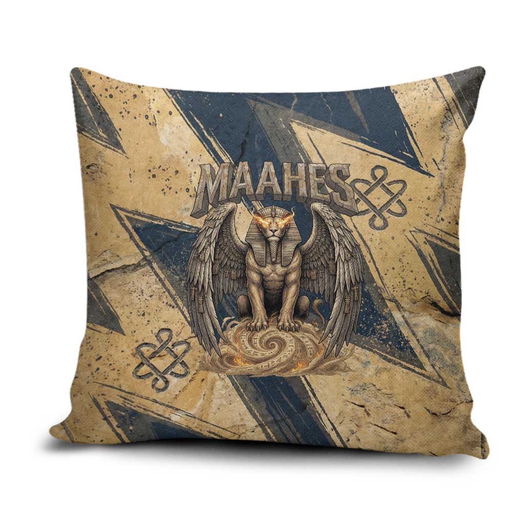 Maahes Ancient Egyptian Pillow Cover Geometric Pattern Winged Lion Deity, and Sacred Lotus Motif - Wonder Print Shop