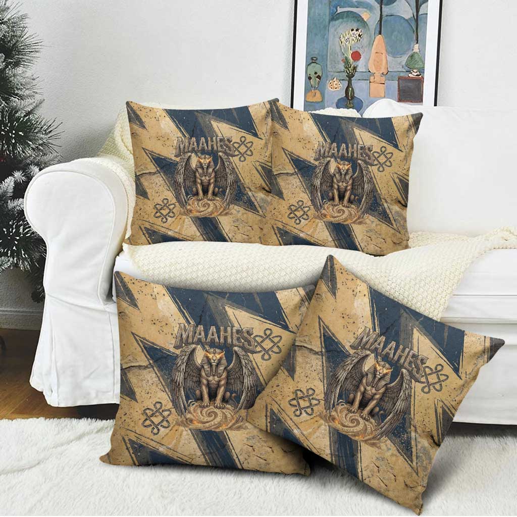 Maahes Ancient Egyptian Pillow Cover Geometric Pattern Winged Lion Deity, and Sacred Lotus Motif - Wonder Print Shop