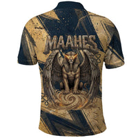 Maahes Ancient Egyptian Polo Shirt Geometric Pattern Winged Lion Deity, and Sacred Lotus Motif - Wonder Print Shop