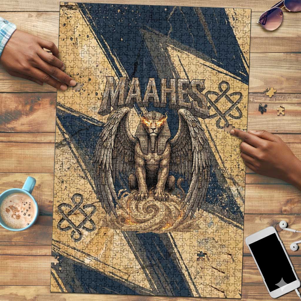 Maahes Ancient Egyptian Puzzle Geometric Pattern Winged Lion Deity, and Sacred Lotus Motif - Wonder Print Shop