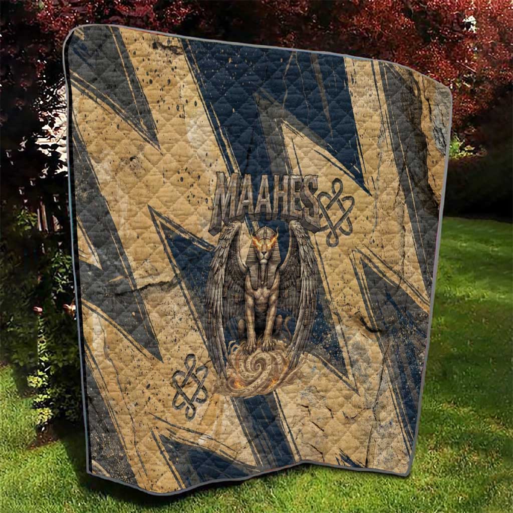 Maahes Ancient Egyptian Quilt Geometric Pattern Winged Lion Deity, and Sacred Lotus Motif - Wonder Print Shop
