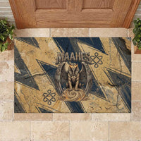Maahes Ancient Egyptian Rubber Doormat Geometric Pattern Winged Lion Deity, and Sacred Lotus Motif - Wonder Print Shop