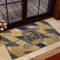 Maahes Ancient Egyptian Rubber Doormat Geometric Pattern Winged Lion Deity, and Sacred Lotus Motif - Wonder Print Shop