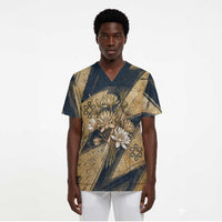 Maahes Ancient Egyptian Scrub Top Geometric Pattern Winged Lion Deity, and Sacred Lotus Motif - Wonder Print Shop