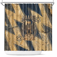 Maahes Ancient Egyptian Shower Curtain Geometric Pattern Winged Lion Deity, and Sacred Lotus Motif - Wonder Print Shop