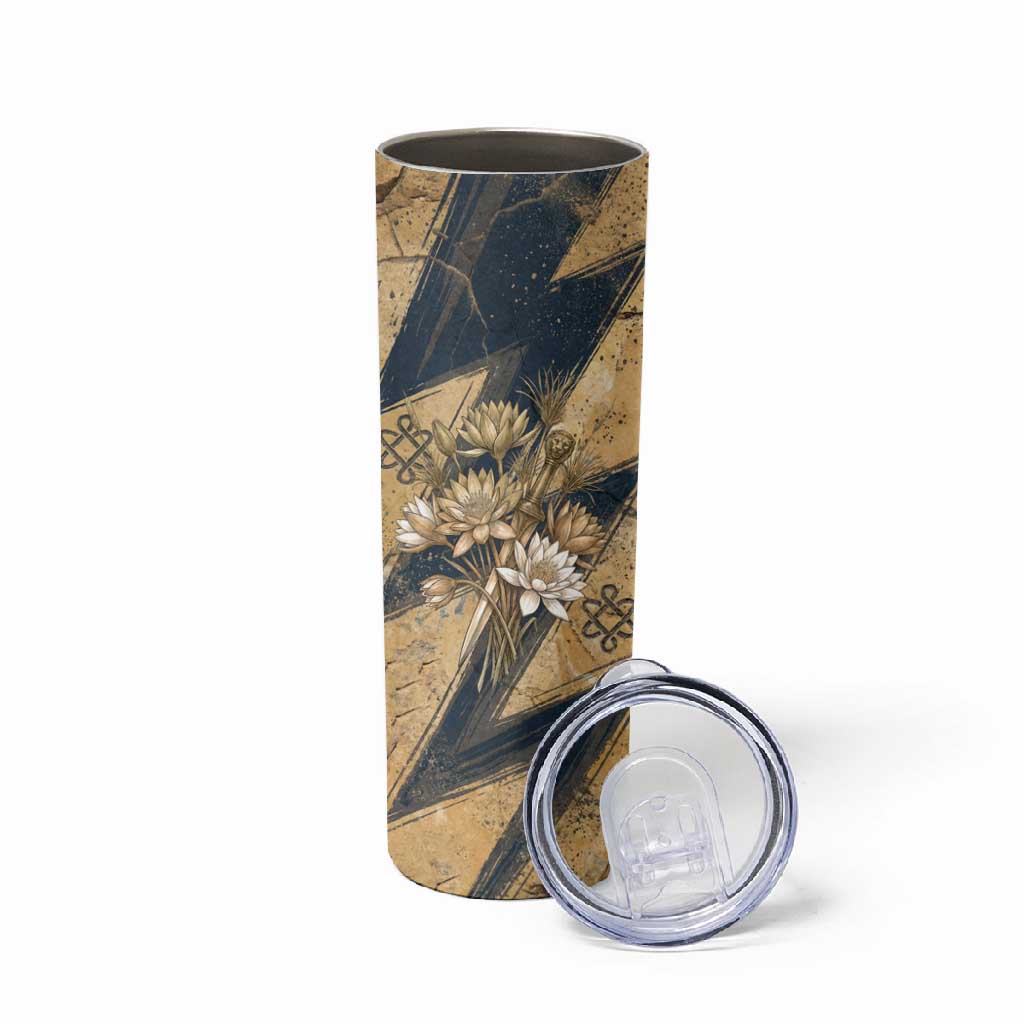 Maahes Ancient Egyptian Skinny Tumbler Geometric Pattern Winged Lion Deity, and Sacred Lotus Motif - Wonder Print Shop