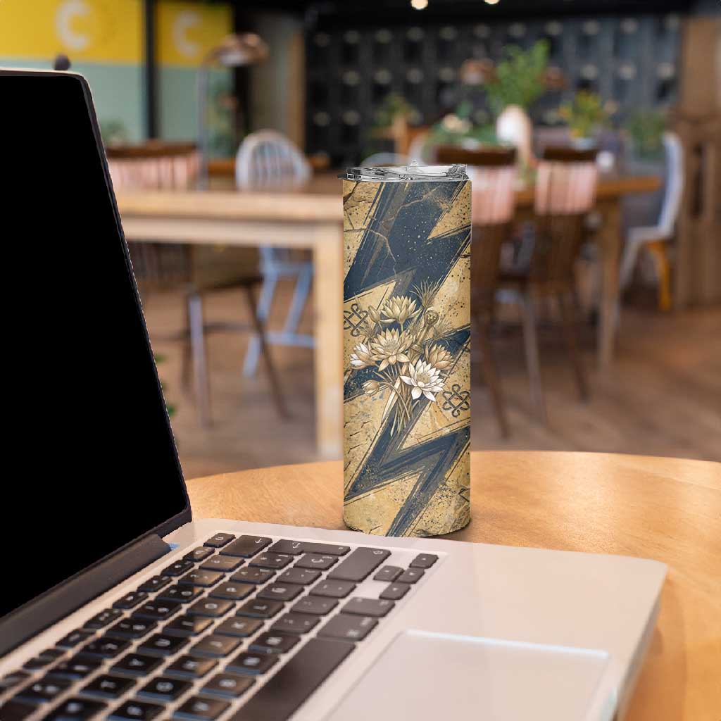 Maahes Ancient Egyptian Skinny Tumbler Geometric Pattern Winged Lion Deity, and Sacred Lotus Motif - Wonder Print Shop