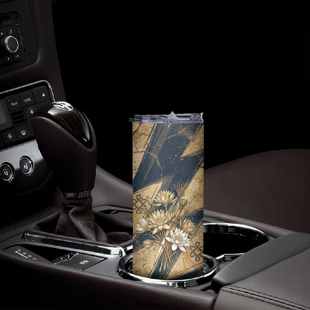 Maahes Ancient Egyptian Skinny Tumbler Geometric Pattern Winged Lion Deity, and Sacred Lotus Motif - Wonder Print Shop