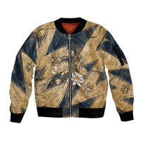 Maahes Ancient Egyptian Sleeve Zip Bomber Jacket Geometric Pattern Winged Lion Deity, and Sacred Lotus Motif - Wonder Print Shop