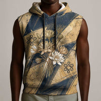 Maahes Ancient Egyptian Sleeveless Hoodie Geometric Pattern Winged Lion Deity, and Sacred Lotus Motif - Wonder Print Shop
