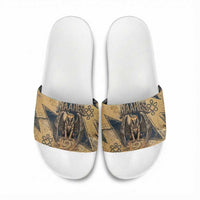 Maahes Ancient Egyptian Slide Sandals Geometric Pattern Winged Lion Deity, and Sacred Lotus Motif - Wonder Print Shop