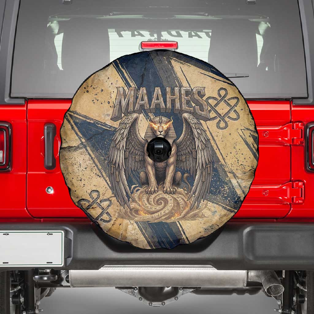 Maahes Ancient Egyptian Spare Tire Cover Geometric Pattern Winged Lion Deity, and Sacred Lotus Motif - Wonder Print Shop