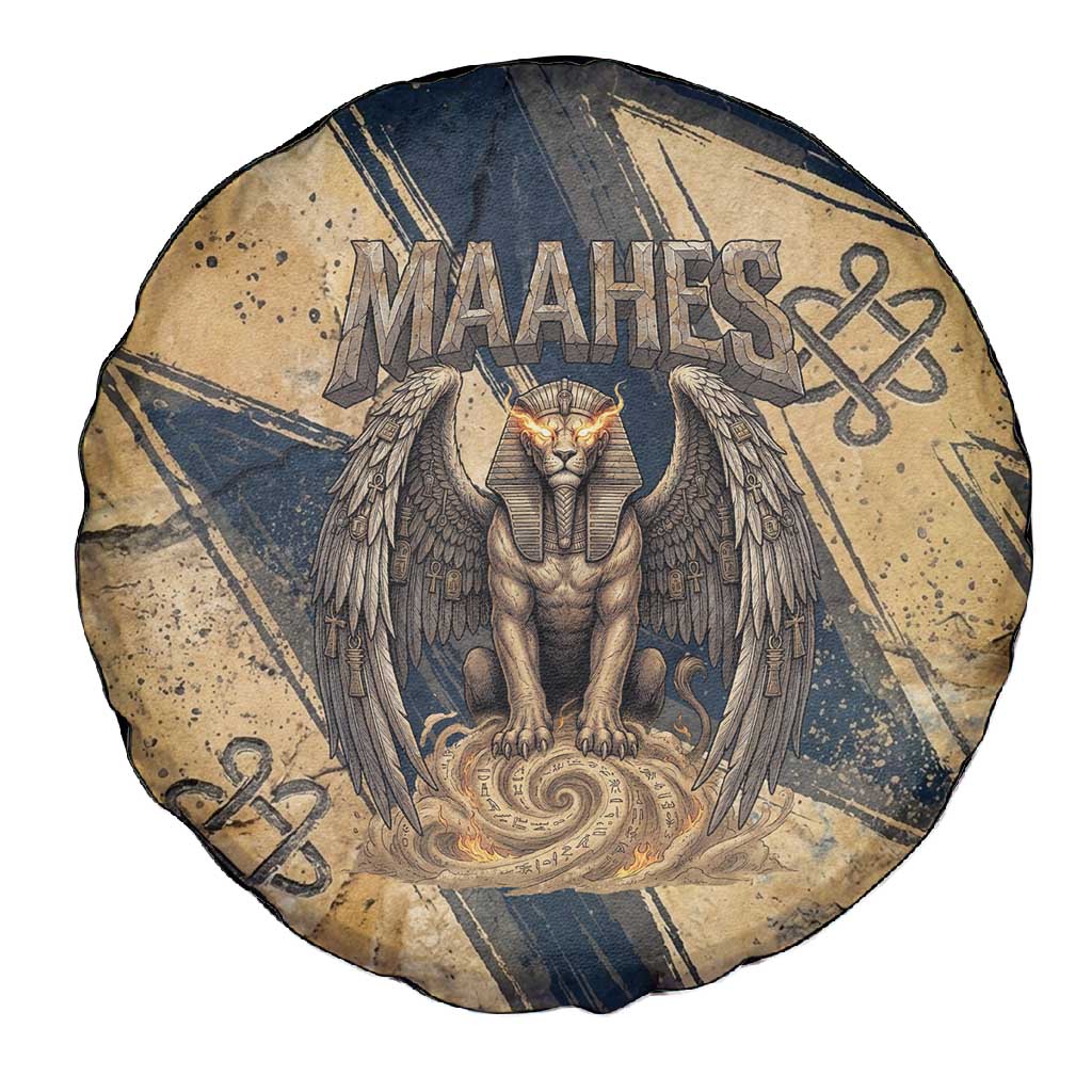 Maahes Ancient Egyptian Spare Tire Cover Geometric Pattern Winged Lion Deity, and Sacred Lotus Motif - Wonder Print Shop