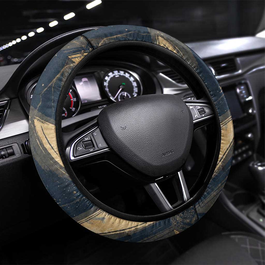 Maahes Ancient Egyptian Steering Wheel Cover Geometric Pattern Winged Lion Deity, and Sacred Lotus Motif - Wonder Print Shop