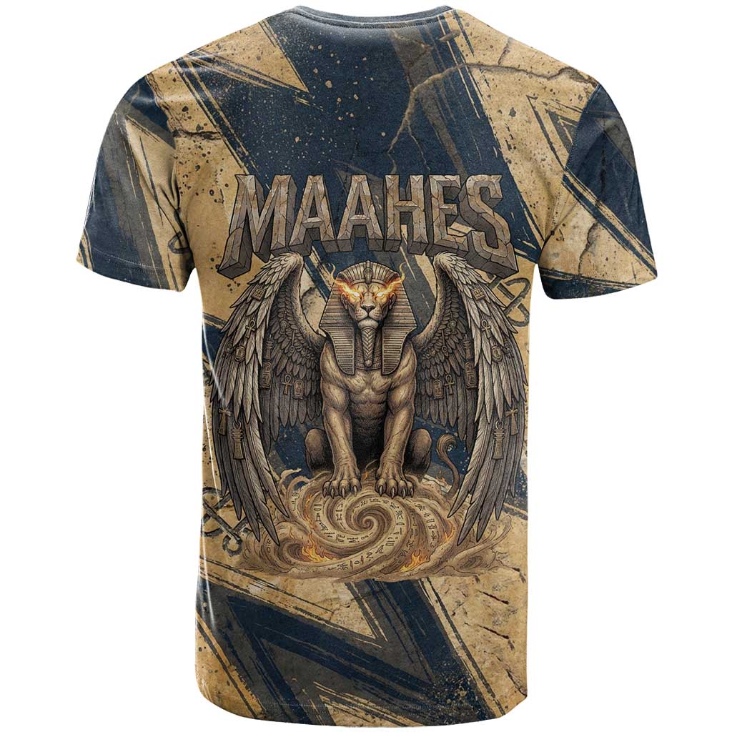 Maahes Ancient Egyptian T shirt Geometric Pattern Winged Lion Deity, and Sacred Lotus Motif - Wonder Print Shop