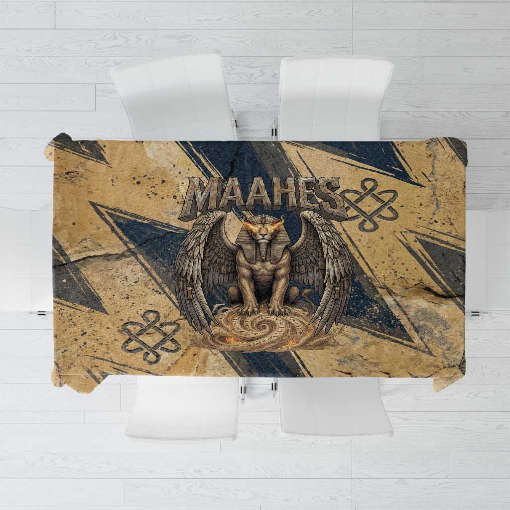Maahes Ancient Egyptian Tablecloth Geometric Pattern Winged Lion Deity, and Sacred Lotus Motif - Wonder Print Shop