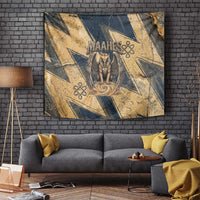 Maahes Ancient Egyptian Tapestry Geometric Pattern Winged Lion Deity, and Sacred Lotus Motif - Wonder Print Shop