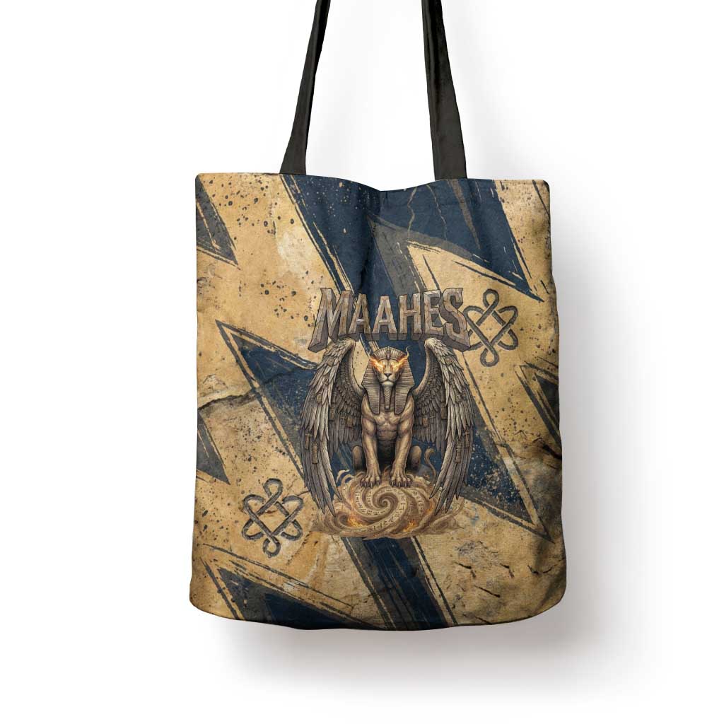 Maahes Ancient Egyptian Tote Bag Geometric Pattern Winged Lion Deity, and Sacred Lotus Motif - Wonder Print Shop