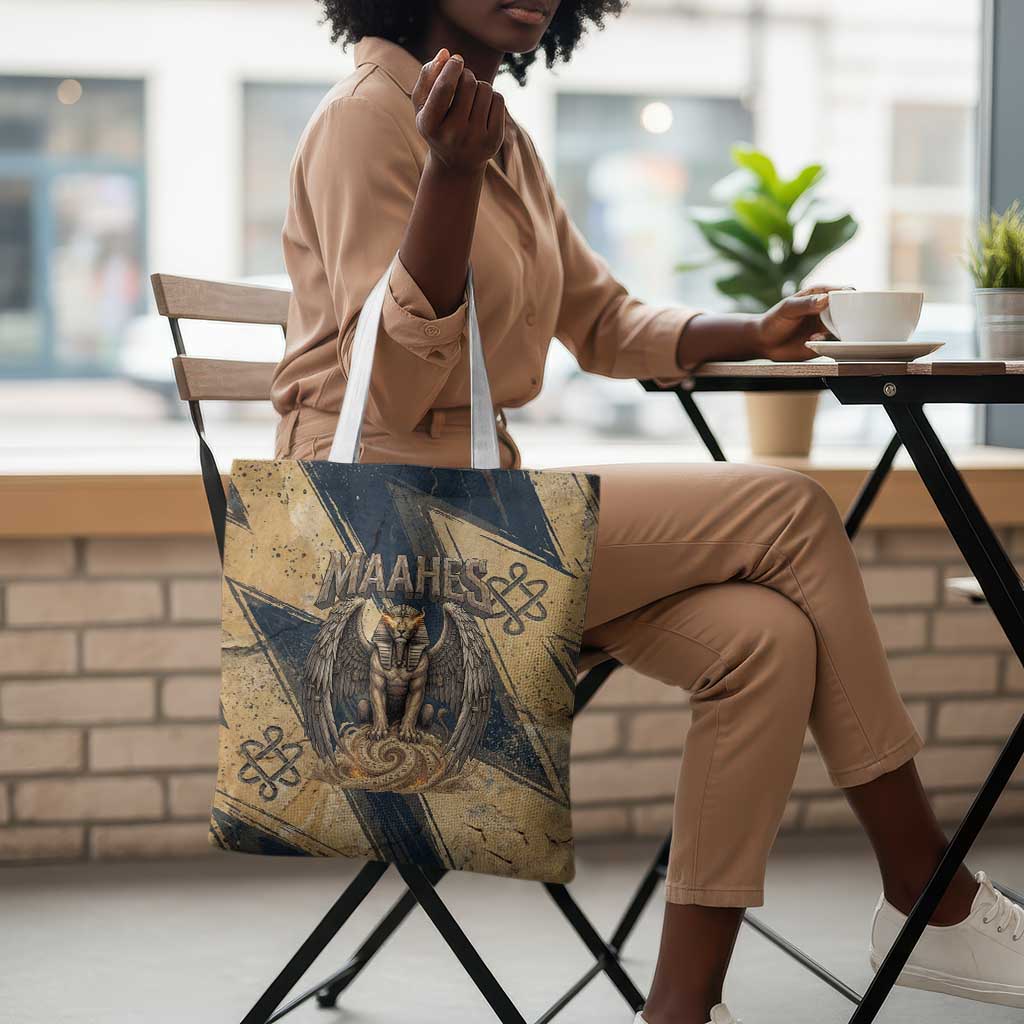 Maahes Ancient Egyptian Tote Bag Geometric Pattern Winged Lion Deity, and Sacred Lotus Motif - Wonder Print Shop
