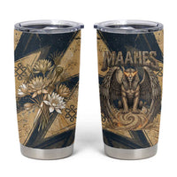 Maahes Ancient Egyptian Tumbler Cup Geometric Pattern Winged Lion Deity, and Sacred Lotus Motif - Wonder Print Shop