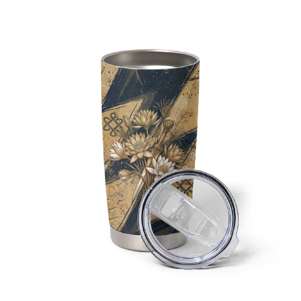 Maahes Ancient Egyptian Tumbler Cup Geometric Pattern Winged Lion Deity, and Sacred Lotus Motif - Wonder Print Shop