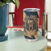 Maahes Ancient Egyptian Tumbler Cup Geometric Pattern Winged Lion Deity, and Sacred Lotus Motif - Wonder Print Shop