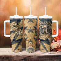 Maahes Ancient Egyptian Tumbler With Handle Geometric Pattern Winged Lion Deity, and Sacred Lotus Motif - Wonder Print Shop