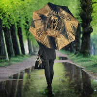 Maahes Ancient Egyptian Umbrella Geometric Pattern Winged Lion Deity, and Sacred Lotus Motif - Wonder Print Shop