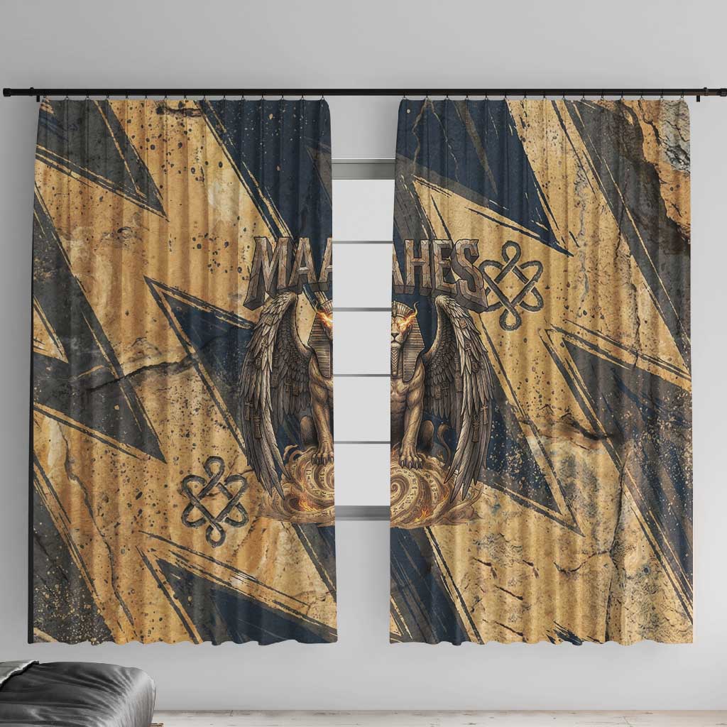 Maahes Ancient Egyptian Window Curtain Geometric Pattern Winged Lion Deity, and Sacred Lotus Motif - Wonder Print Shop