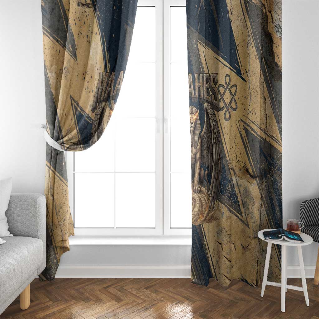 Maahes Ancient Egyptian Window Curtain Geometric Pattern Winged Lion Deity, and Sacred Lotus Motif - Wonder Print Shop