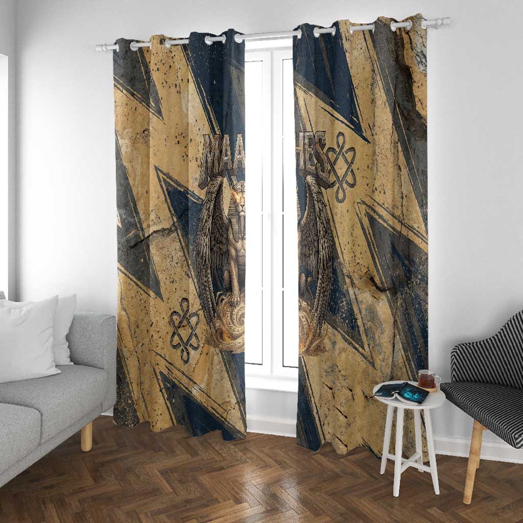 Maahes Ancient Egyptian Window Curtain Geometric Pattern Winged Lion Deity, and Sacred Lotus Motif - Wonder Print Shop
