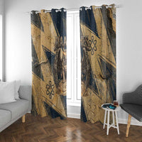 Maahes Ancient Egyptian Window Curtain Geometric Pattern Winged Lion Deity, and Sacred Lotus Motif - Wonder Print Shop