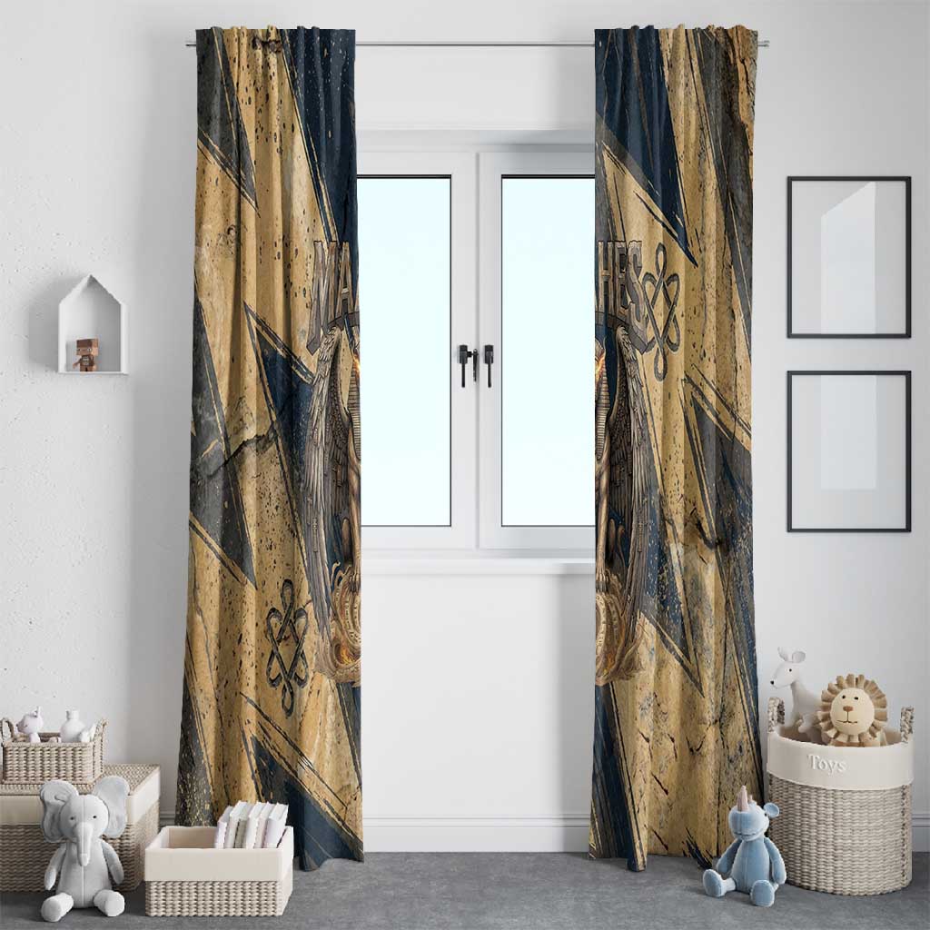 Maahes Ancient Egyptian Window Curtain Geometric Pattern Winged Lion Deity, and Sacred Lotus Motif - Wonder Print Shop