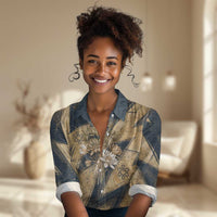 Maahes Ancient Egyptian Women Casual Shirt Geometric Pattern Winged Lion Deity, and Sacred Lotus Motif - Wonder Print Shop