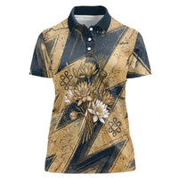 Maahes Ancient Egyptian Women Polo Shirt Geometric Pattern Winged Lion Deity, and Sacred Lotus Motif - Wonder Print Shop