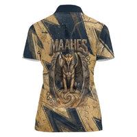 Maahes Ancient Egyptian Women Polo Shirt Geometric Pattern Winged Lion Deity, and Sacred Lotus Motif - Wonder Print Shop