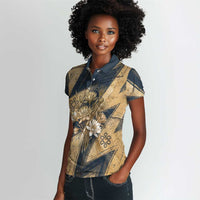 Maahes Ancient Egyptian Women Polo Shirt Geometric Pattern Winged Lion Deity, and Sacred Lotus Motif - Wonder Print Shop