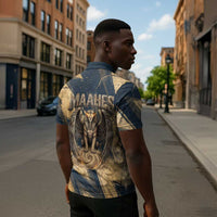 Maahes Ancient Egyptian Zipper Polo Shirt Geometric Pattern Winged Lion Deity, and Sacred Lotus Motif - Wonder Print Shop