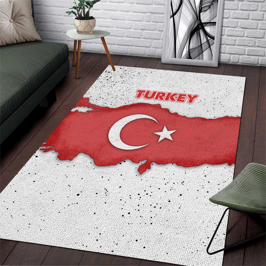 Turkey Flag Map Red and White Area Rug with National Symbol