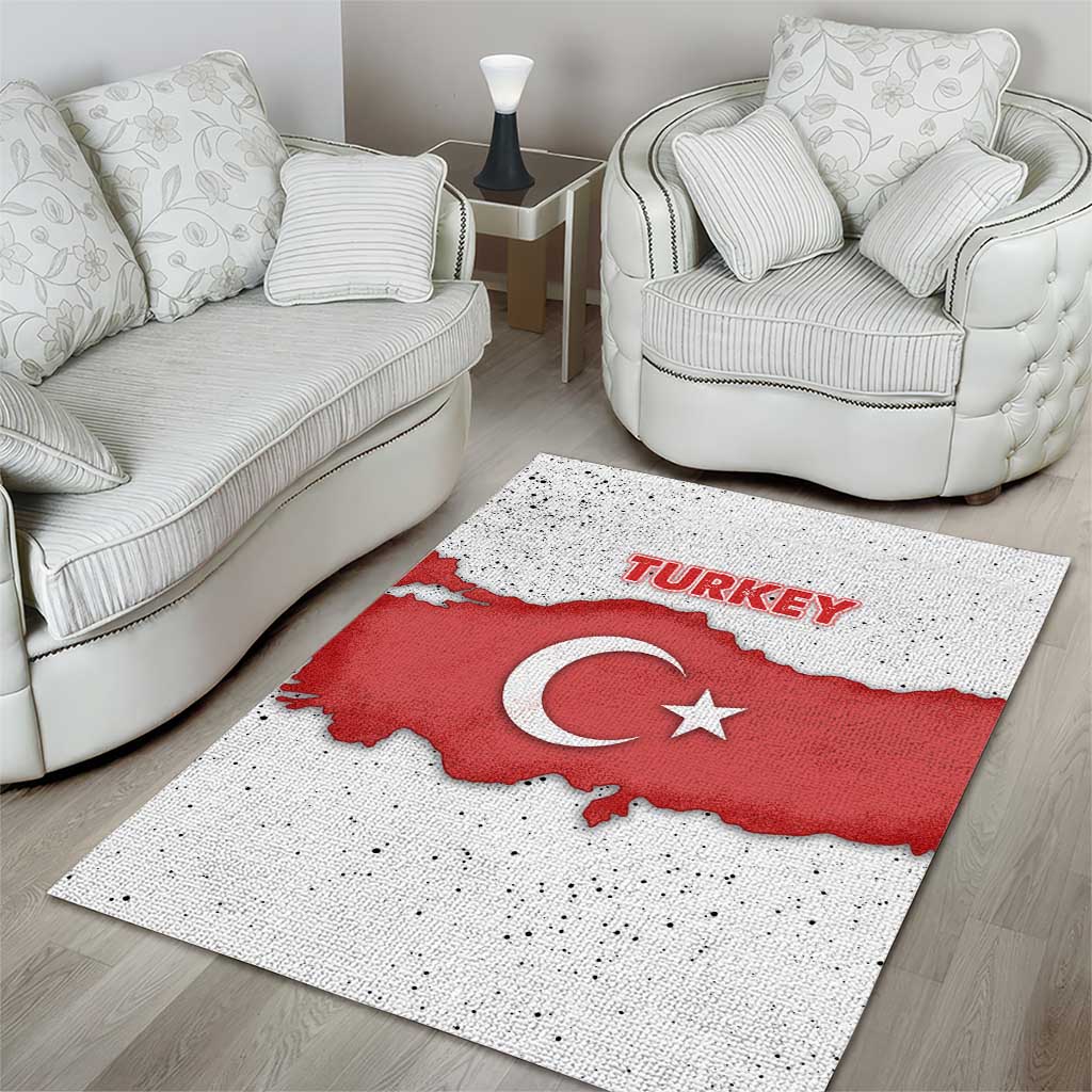 Turkey Flag Map Red and White Area Rug with National Symbol