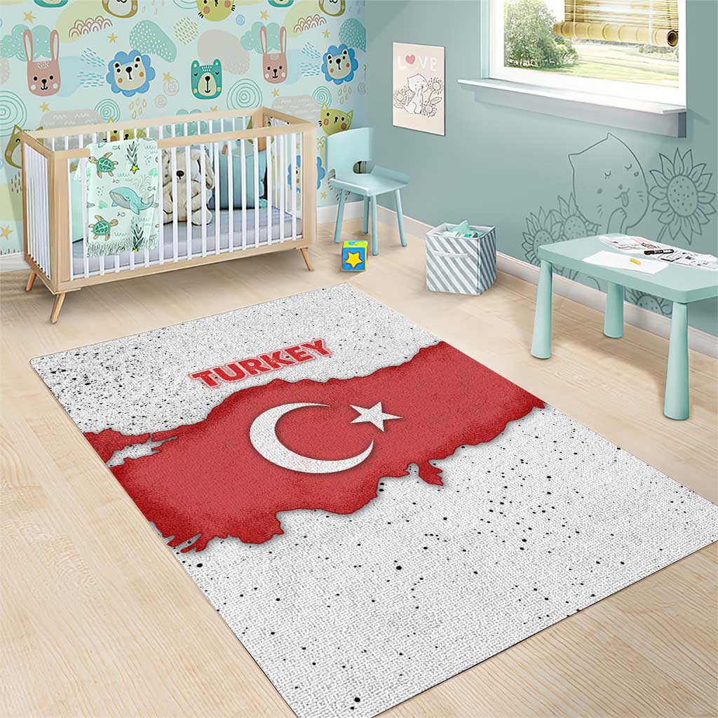 Turkey Flag Map Red and White Area Rug with National Symbol
