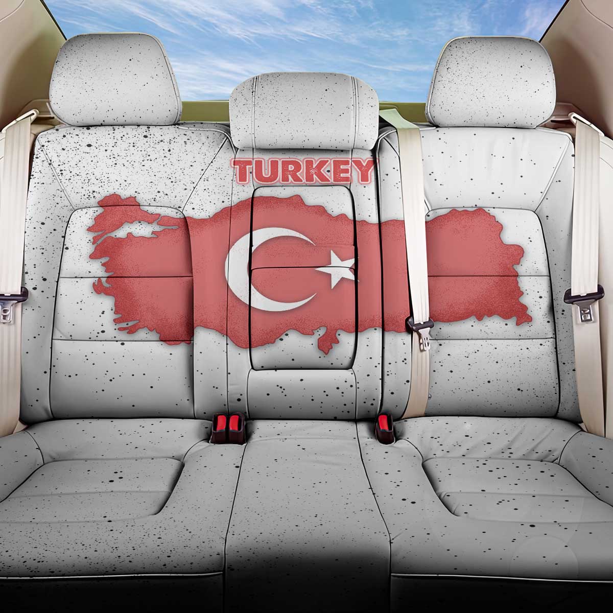 Turkey Flag Map Red and White Back Car Seat Cover with National Symbol