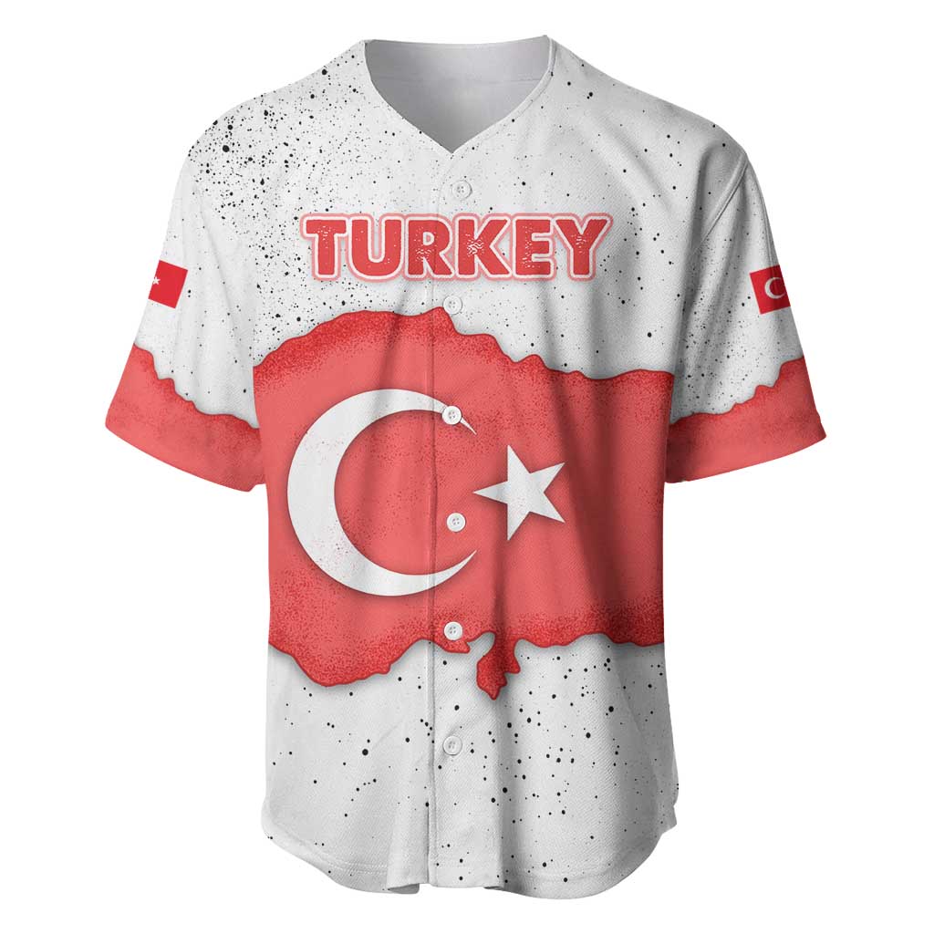 Turkey Flag Map Red and White Baseball Jersey with National Symbol